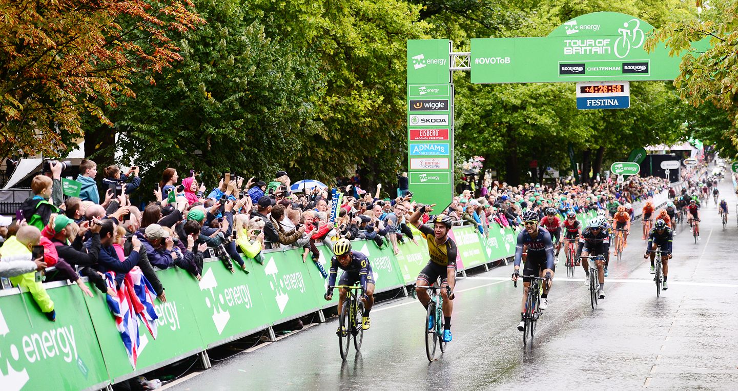 Crowds supporting and cheering at Tour of Britain